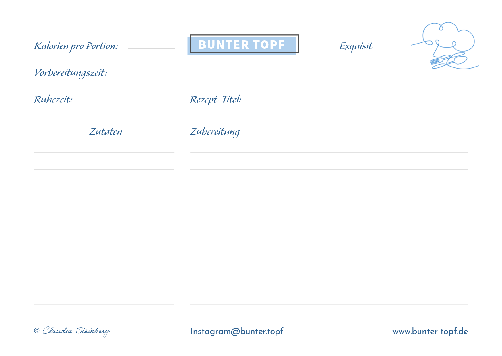 Rezeptkarte blau blanko Exquisit