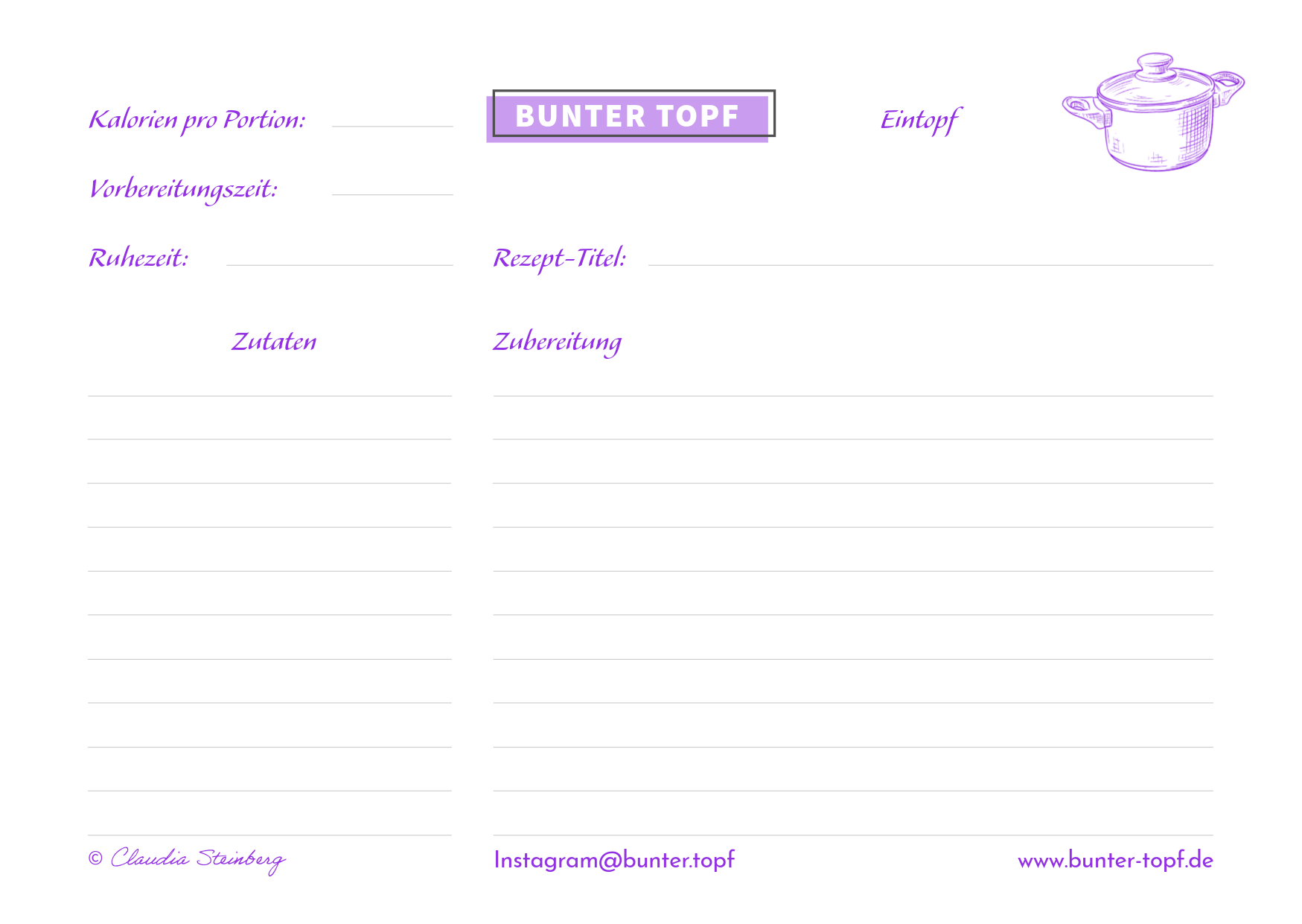 Rezeptkarte lila blanko Eintopf