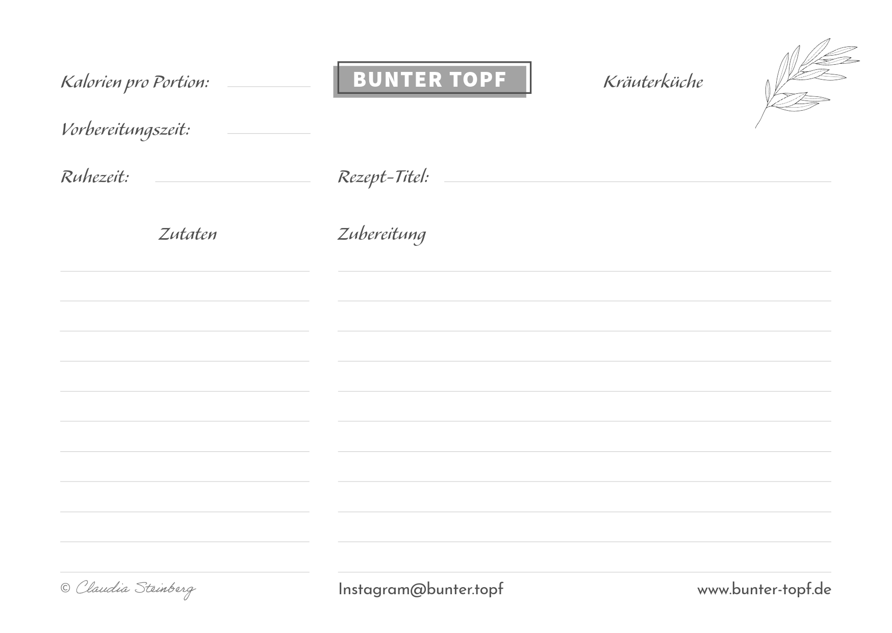 Rezeptkarte schwarz/wei&szlig; blanko Kr&auml;uter