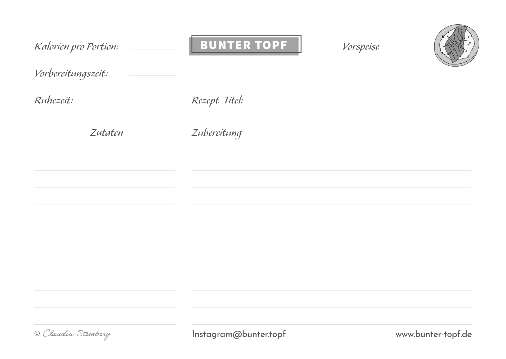 Rezeptkarte schwarz/wei&szlig; blanko Vorspeise
